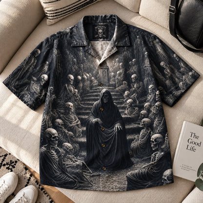 Memento Mori Skeleton Gathering – Gothic Hawaiian Shirt