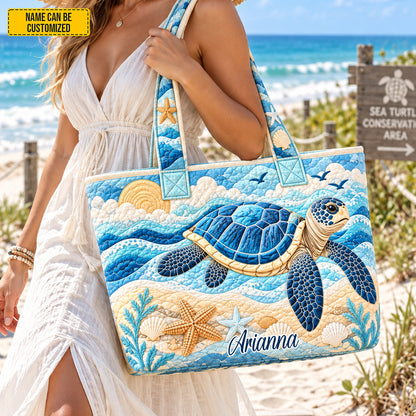 Personalized Sea Turtle Quilted Quilted Tote Bag