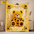 Personalized Cute Sunflower Bear Blanket