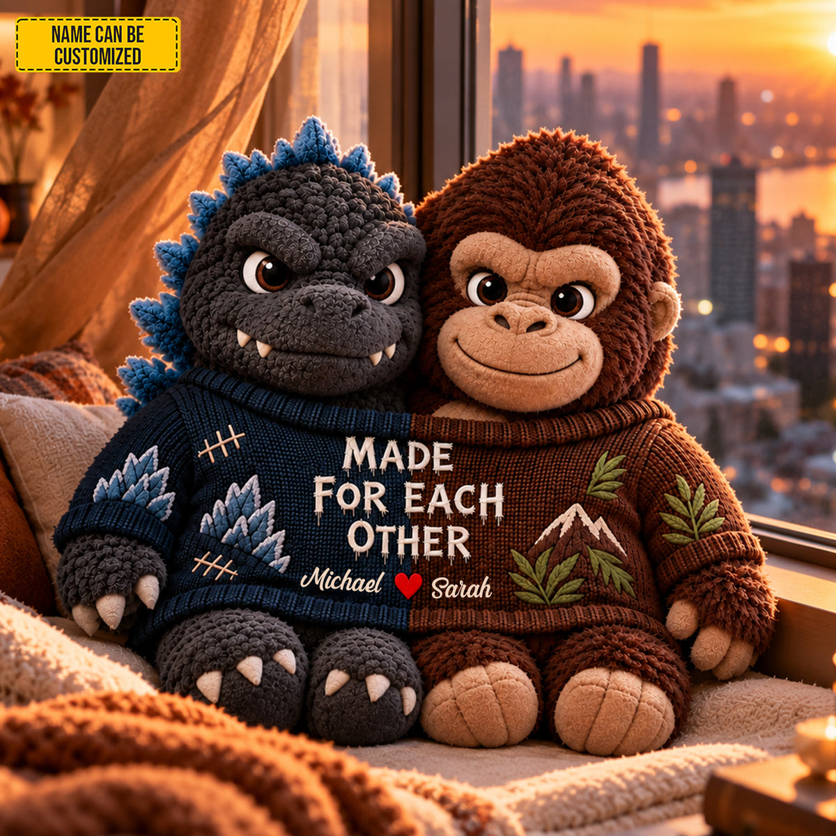 Personalized Godzilla and King Kong Couple Custom Shape Pillow