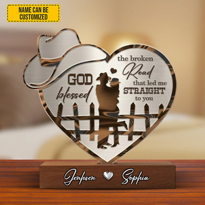 God Blessed The Broken Road - Personalized Horse Couple Acrylic Plaque