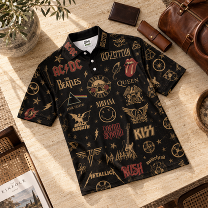 Classic Rock Legends All-Over Print Polo Shirt, Music Lover Gift for Men