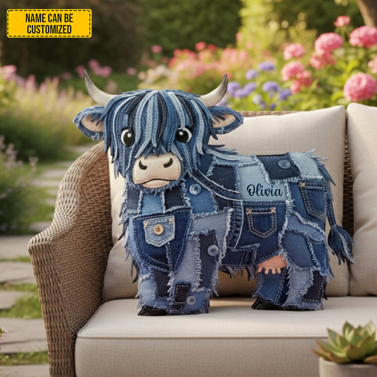 Personalized Denim Cow Shaped Pillow