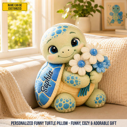 Personalized Cute Turtle Flower Custom Shape Pillow
