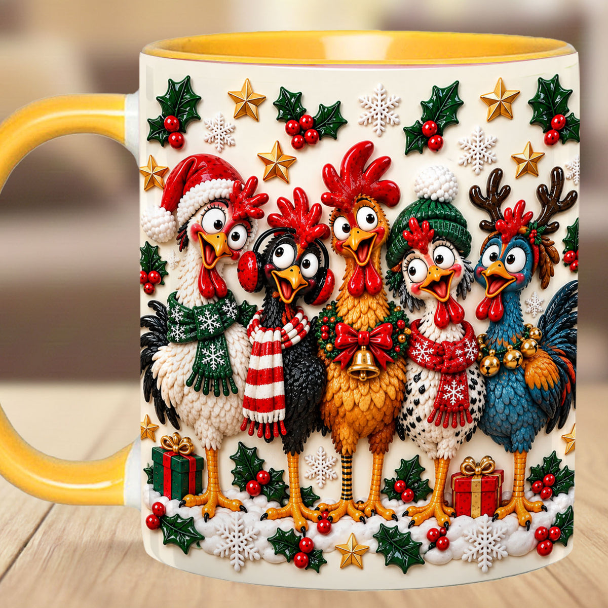 Personalized Christmas Chicken Mug, Custom Name Funny Rooster Holiday Coffee Cup
