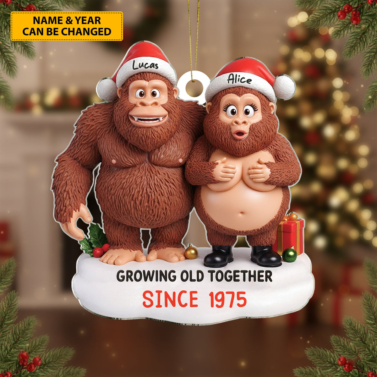 Growing Old in the Wild – Personalized Bigfoot Couple Ornament