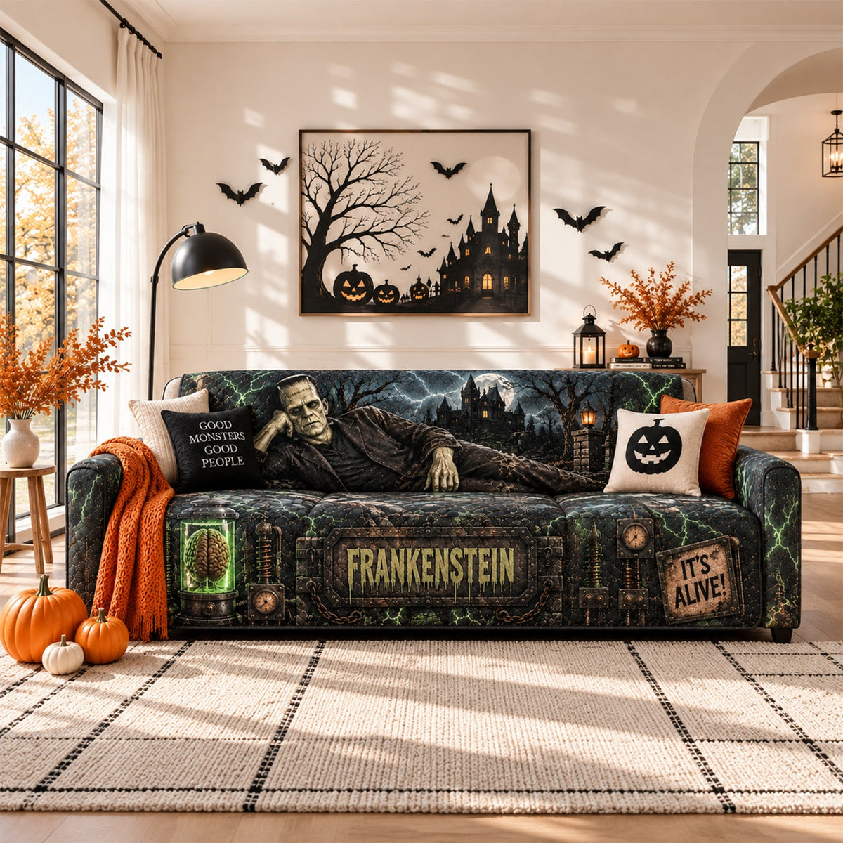 Frankenstein Horror Sofa Cover – Halloween Horror Quilted Home Decor