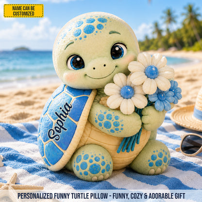 Personalized Cute Turtle Flower Custom Shape Pillow