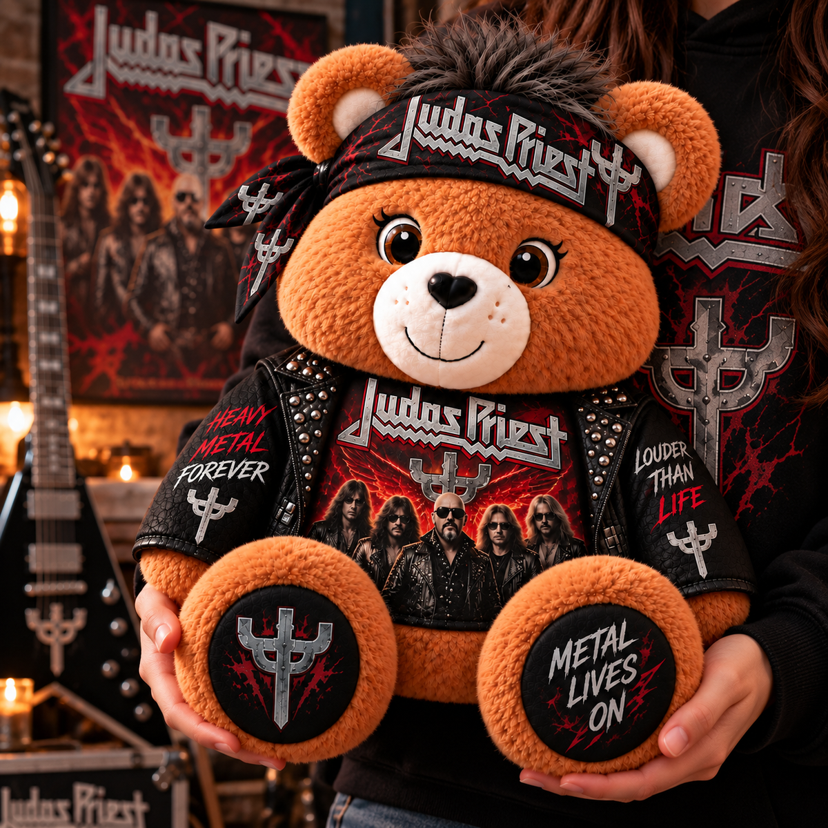 Judas Priest Custom Shaped Bear Pillow – Unique Gift for Judas Priest Fans & Classic Heavy Metal Lovers