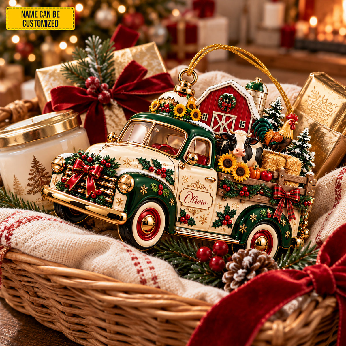 Personalized Christmas Vintage Farm Truck Ornament