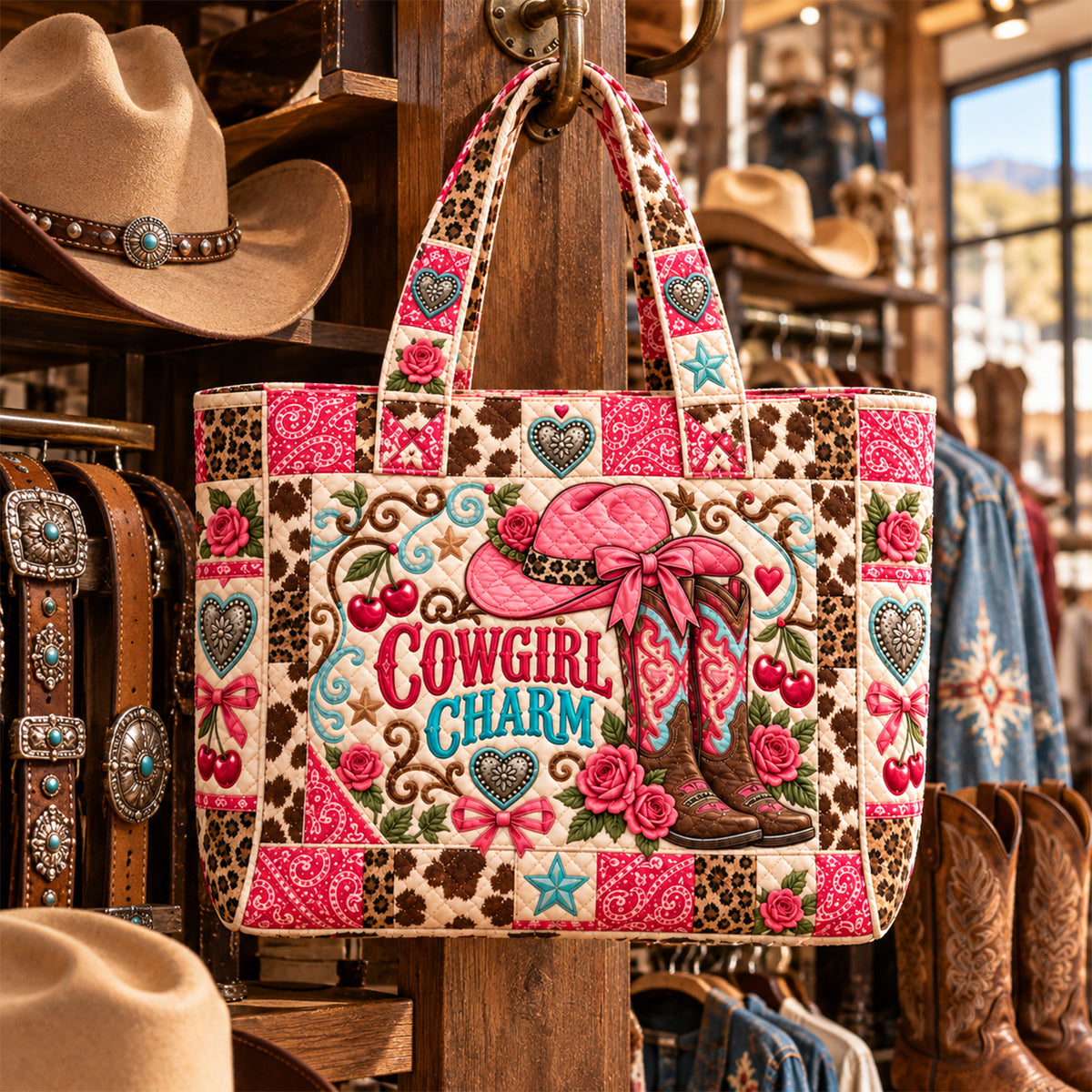 Cowgirl Charm Quilted Tote Bag