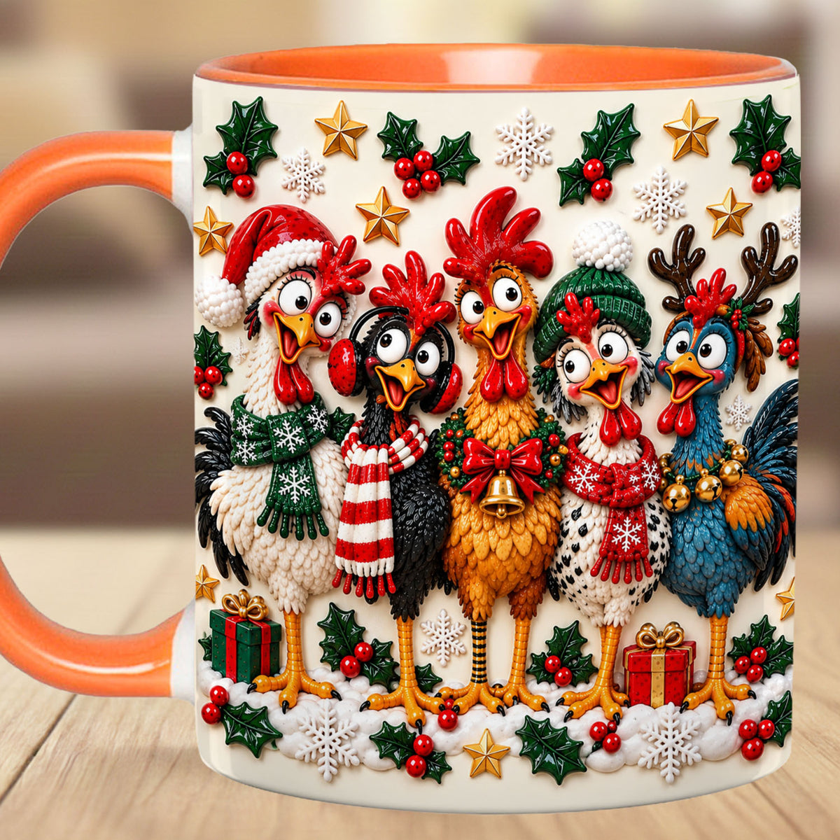 Personalized Christmas Chicken Mug, Custom Name Funny Rooster Holiday Coffee Cup