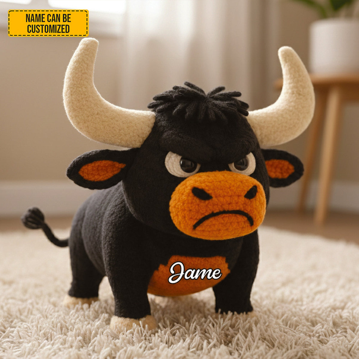 Grumpy Cow - Personalized Cozy Highland Cow Shaped Pillow
