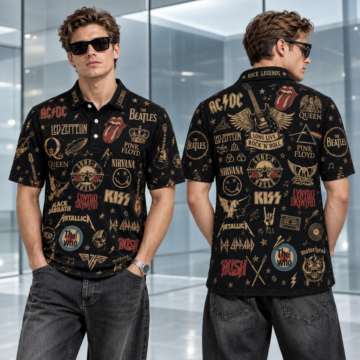 Classic Rock Legends All-Over Print Polo Shirt, Music Lover Gift for Men 2
