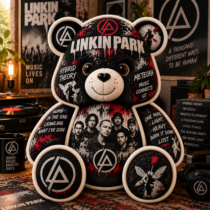 Linkin Park Bear Custom Shaped Pillow – Alternative Rock Music Fan Gift, Nu Metal Collectible