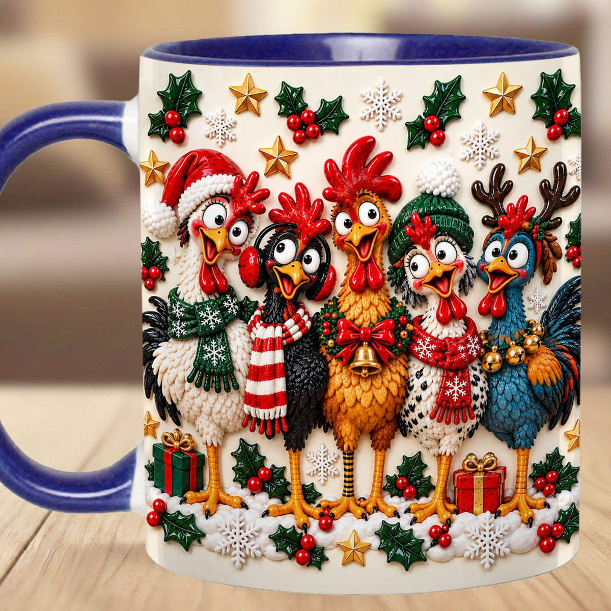 Personalized Christmas Chicken Mug, Custom Name Funny Rooster Holiday Coffee Cup