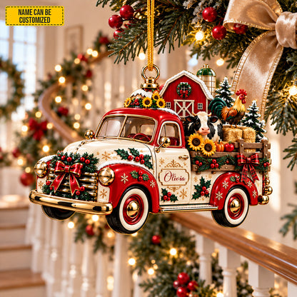 Personalized Christmas Vintage Farm Truck Ornament
