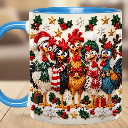 Personalized Christmas Chicken Mug, Custom Name Funny Rooster Holiday Coffee Cup