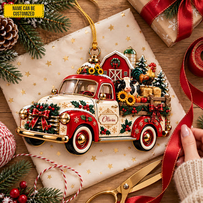 Personalized Christmas Vintage Farm Truck Ornament
