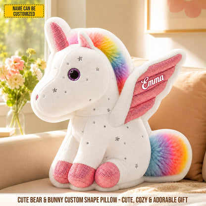 Personalized Rainbow Unicorn Custom Shaped Pillow