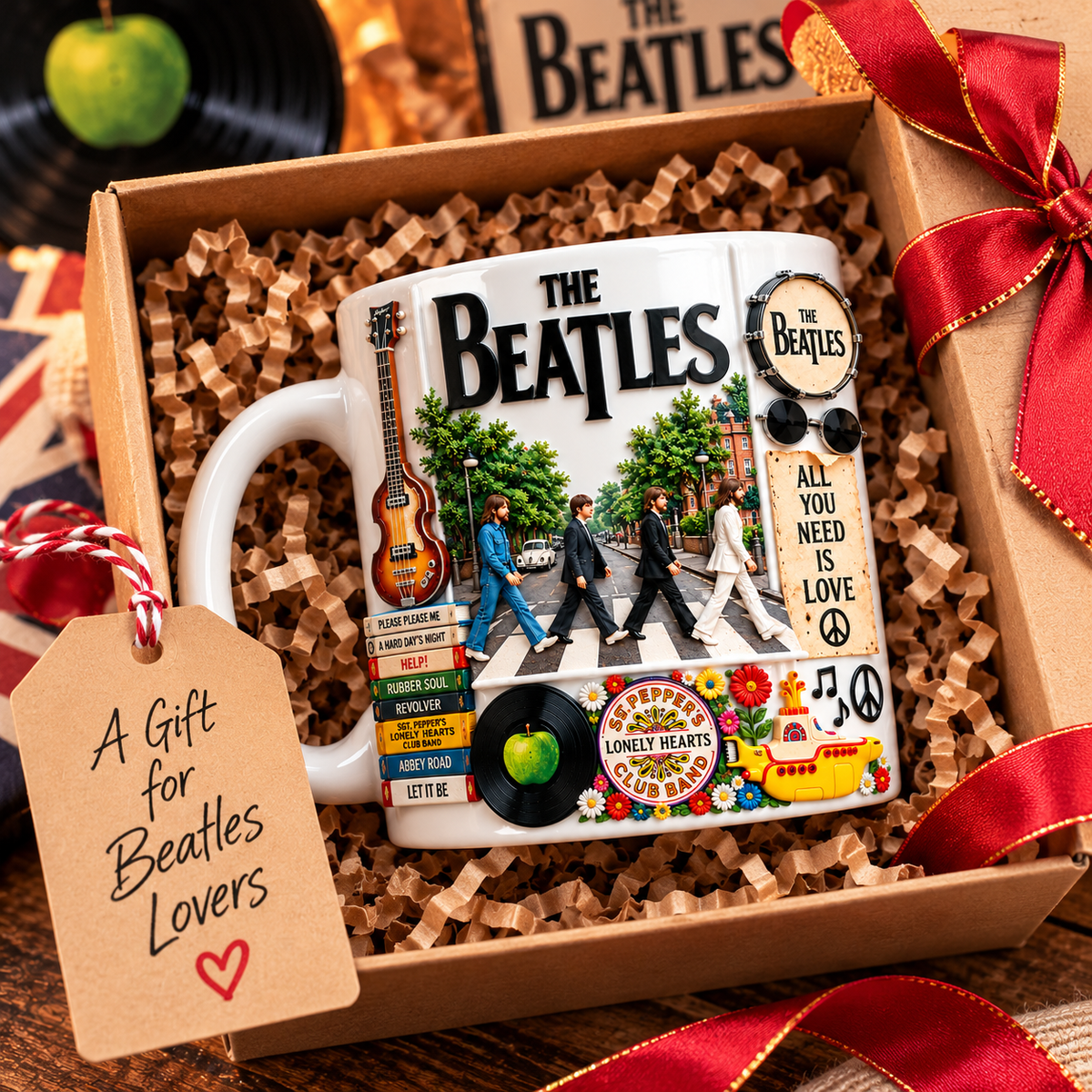 The Beatles Edge-to-Edge White Mug – Classic Rock Inspired Gift Featuring Abbey Road