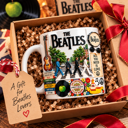 The Beatles Edge-to-Edge White Mug – Classic Rock Inspired Gift Featuring Abbey Road