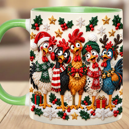 Personalized Christmas Chicken Mug, Custom Name Funny Rooster Holiday Coffee Cup