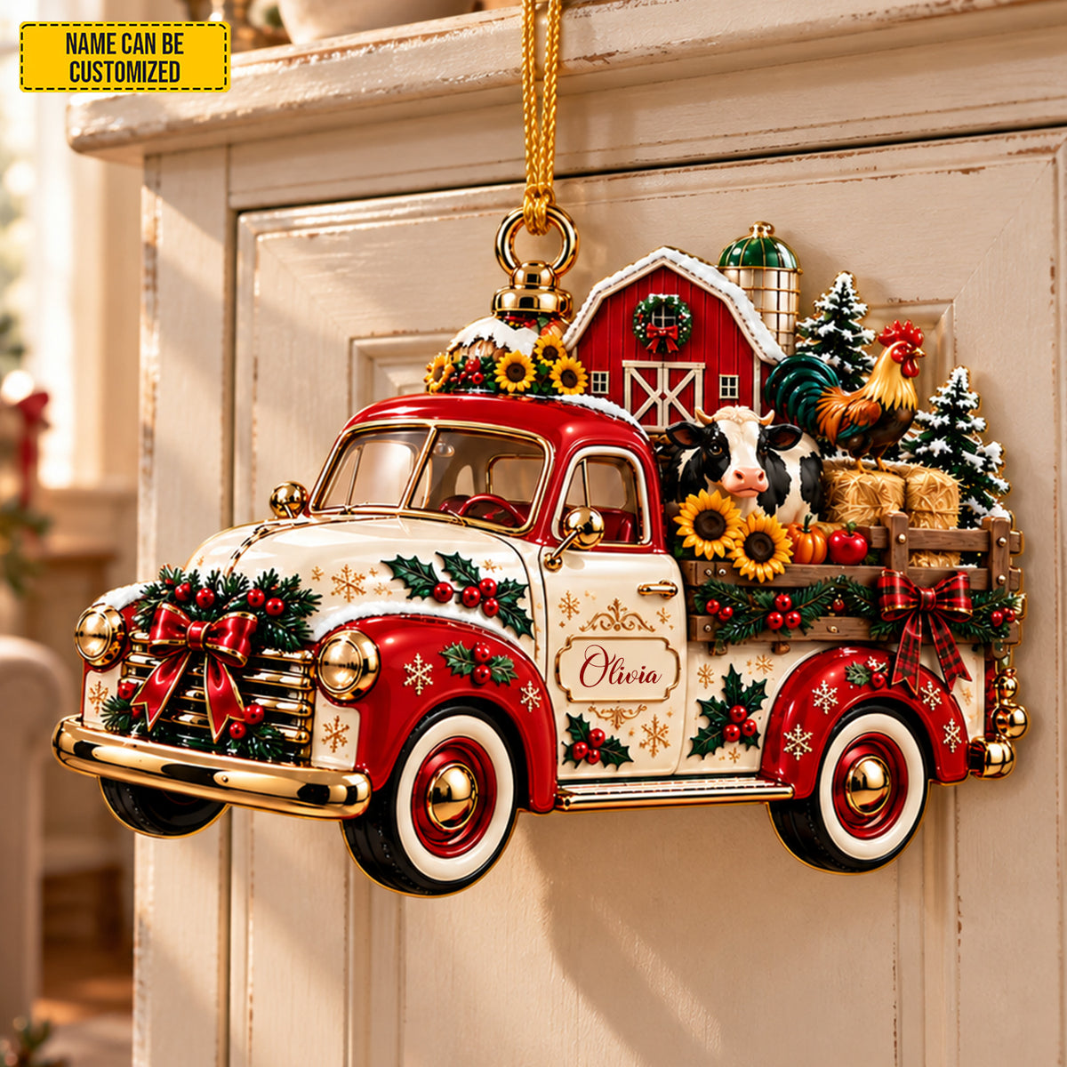 Personalized Christmas Vintage Farm Truck Ornament