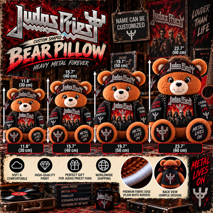Judas Priest Custom Shaped Bear Pillow – Unique Gift for Judas Priest Fans & Classic Heavy Metal Lovers