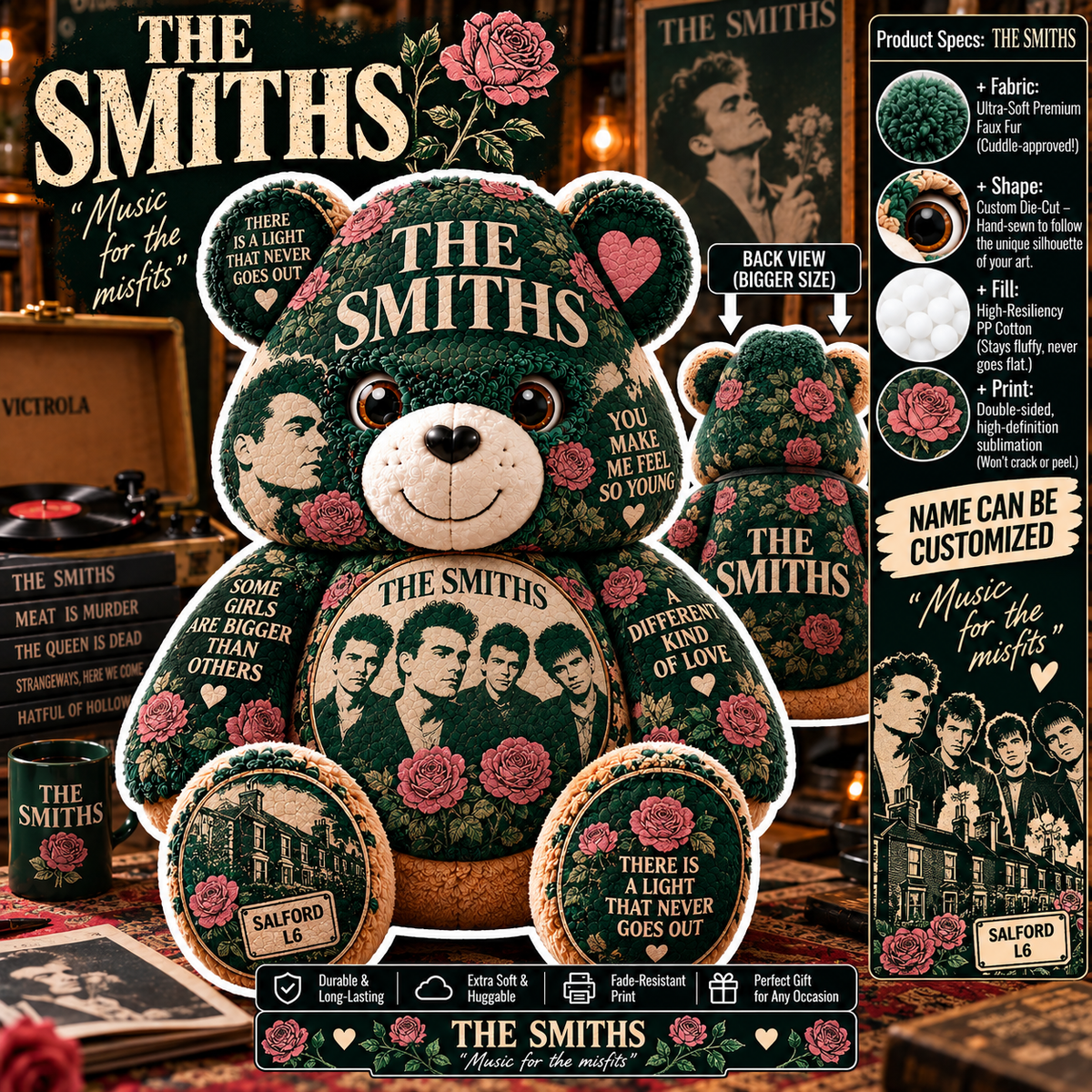 The Smiths Bear Custom Shaped Pillow – Unique Music Gift for The Smiths Fans & Indie Rock Lovers