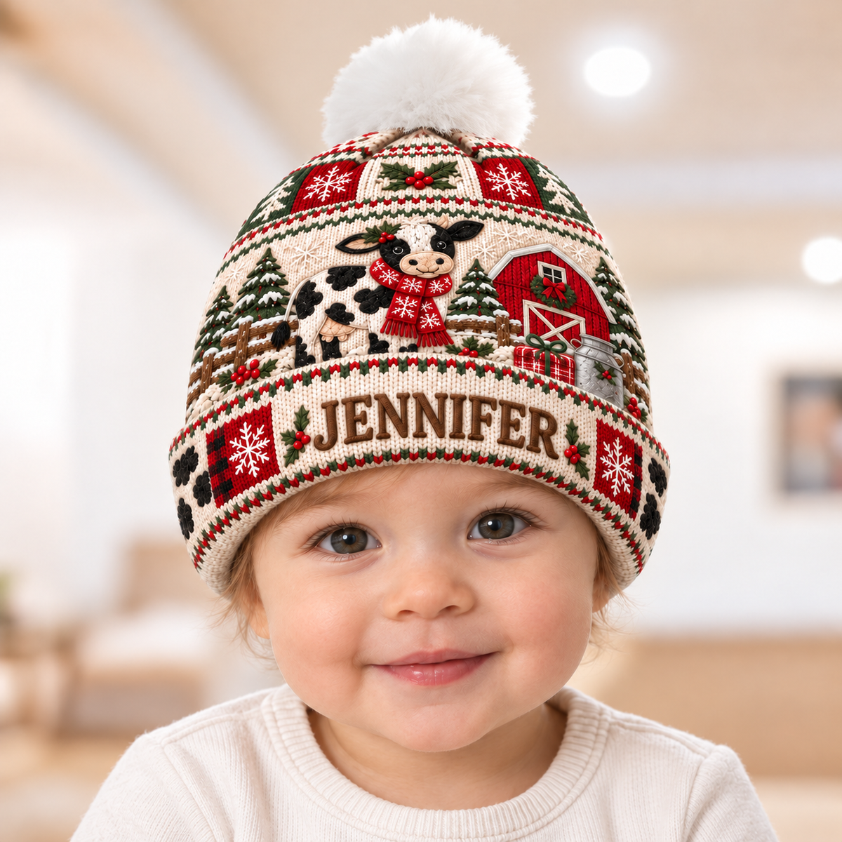 Farmhouse Christmas Cow Beanie Hat