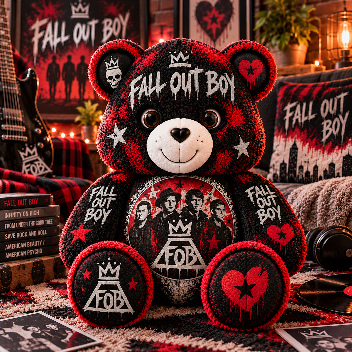 Fall Out Boy Custom Shaped Bear Pillow – Unique Gift for Classic Music Lovers