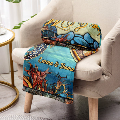 You And Me And The Sea - Personalized Turtle Blanket