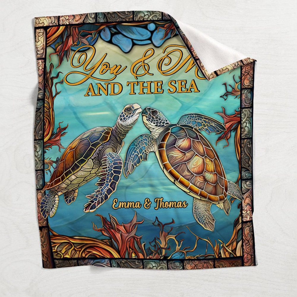 You And Me And The Sea - Personalized Turtle Blanket
