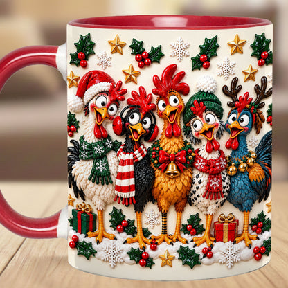 Personalized Christmas Chicken Mug, Custom Name Funny Rooster Holiday Coffee Cup