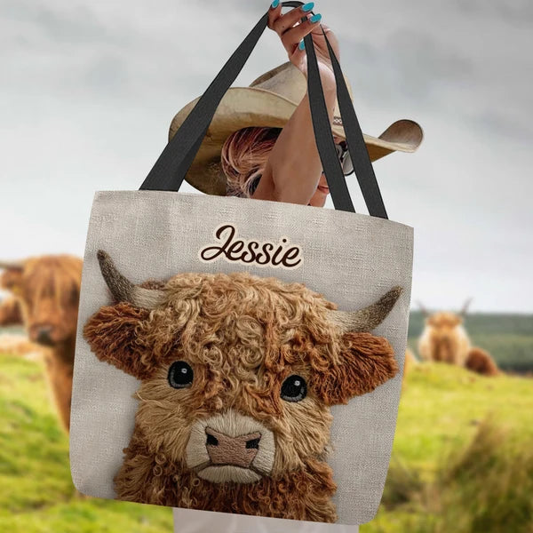 Cute Highland Cow - Personalized Highland Cow Tote Bag