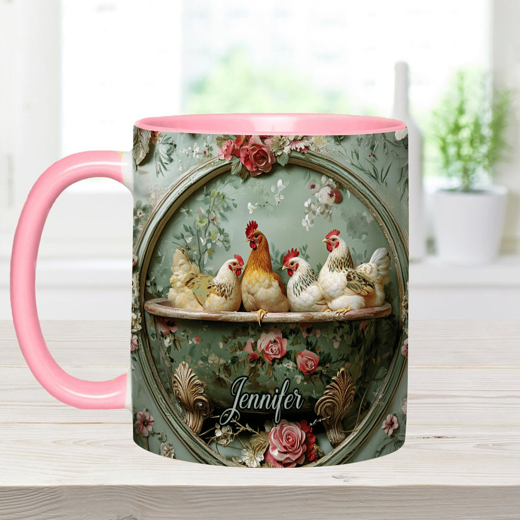 Floral Chicken - Personalized Chicken Accent Mug