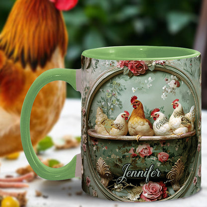 Floral Chicken - Personalized Chicken Accent Mug