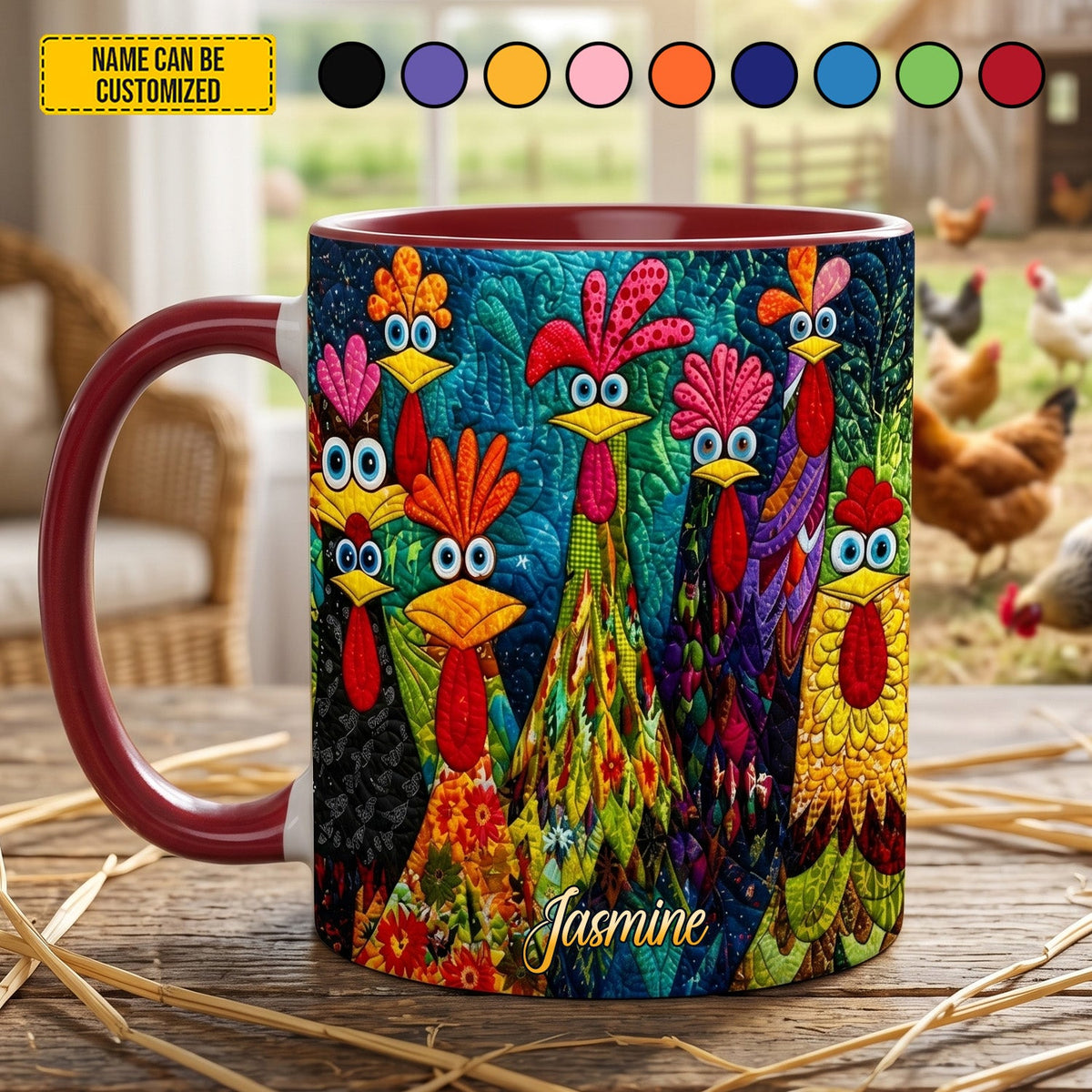 Personalized Crazy Chicken Accent Mug