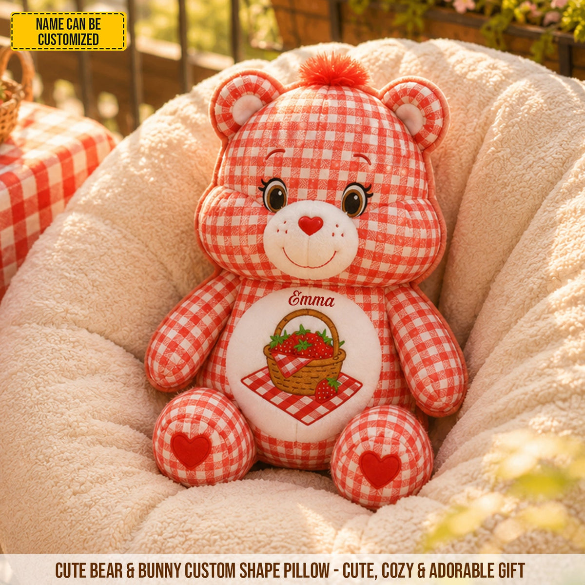 Personalized Cute Bear & Bunny Custom Shaped Pillow