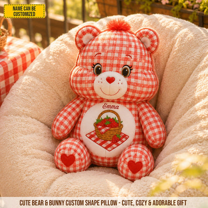 Personalized Cute Bear & Bunny Custom Shaped Pillow