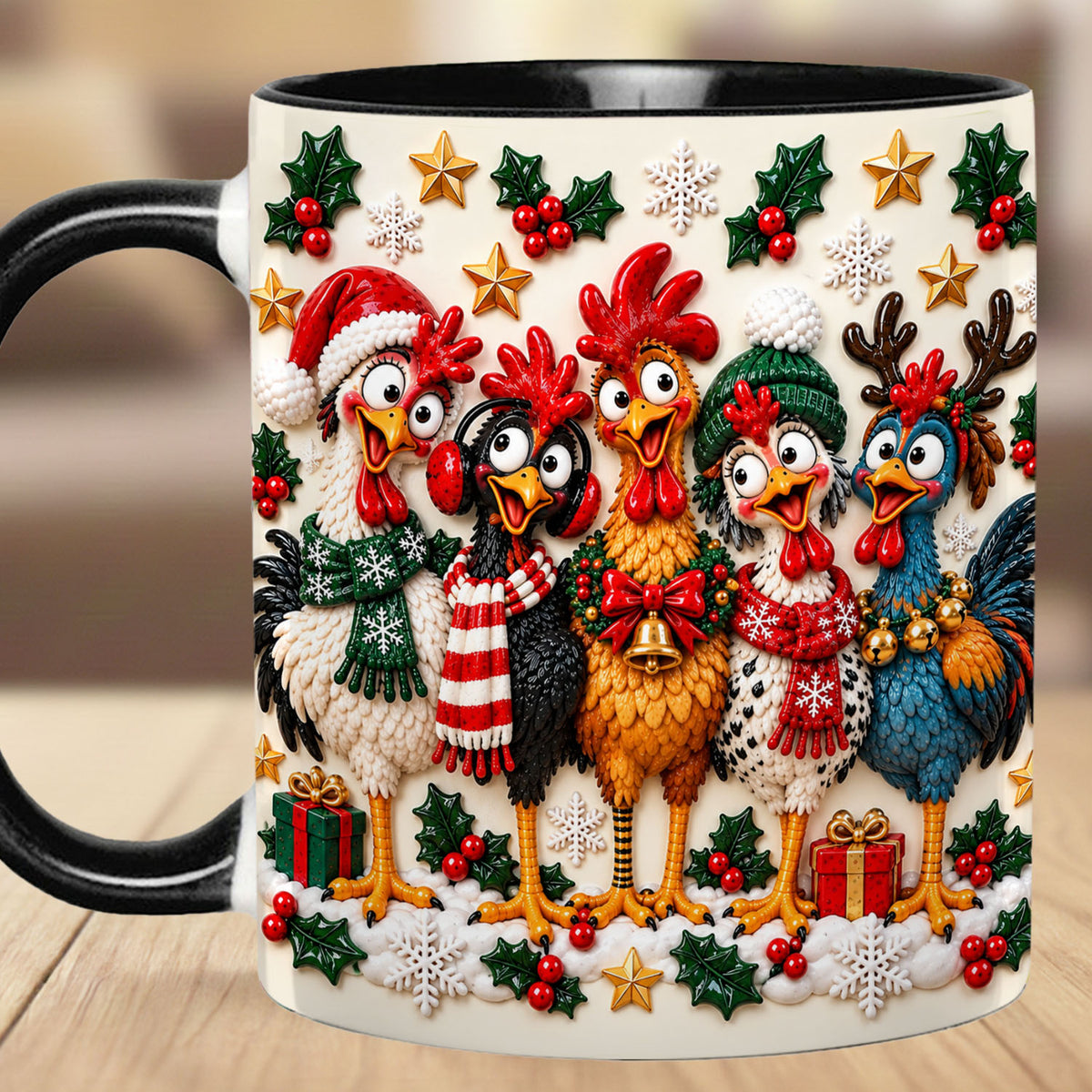 Personalized Christmas Chicken Mug, Custom Name Funny Rooster Holiday Coffee Cup