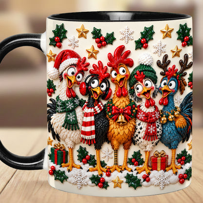 Personalized Christmas Chicken Mug, Custom Name Funny Rooster Holiday Coffee Cup