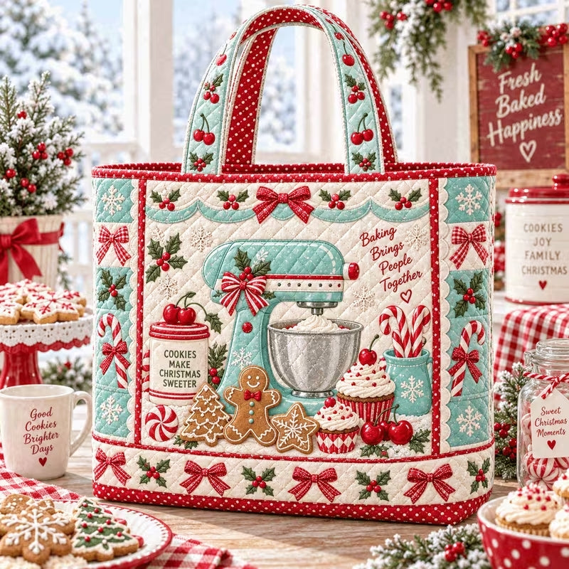Christmas Baking Mixe Quilted Tote Bag