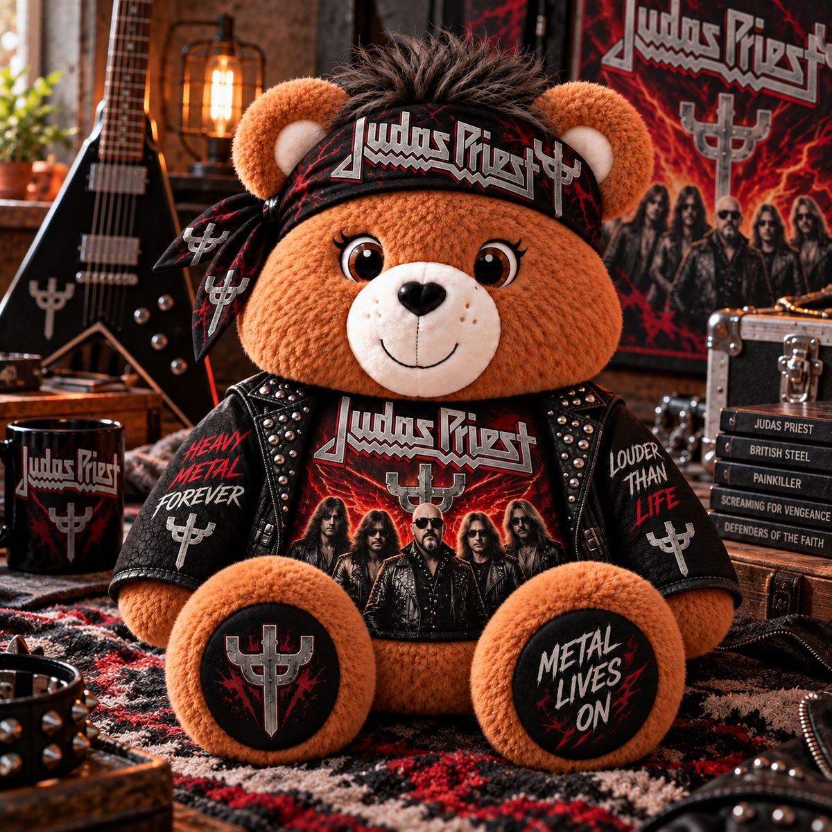 Judas Priest Custom Shaped Bear Pillow – Unique Gift for Judas Priest Fans & Classic Heavy Metal Lovers