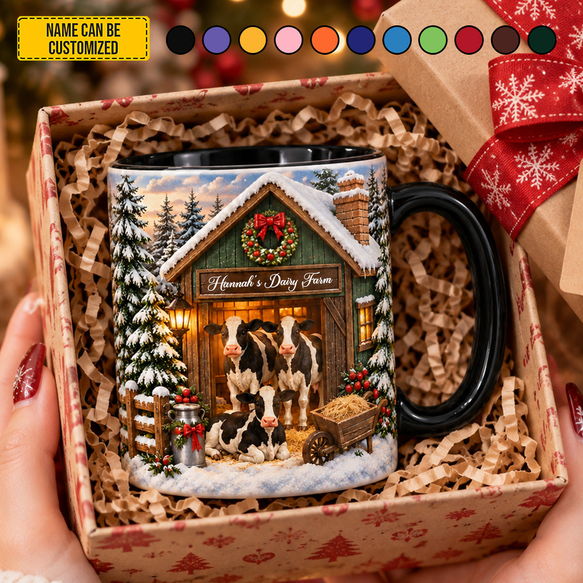 Personalized Christmas Cow Farm Accent Mug