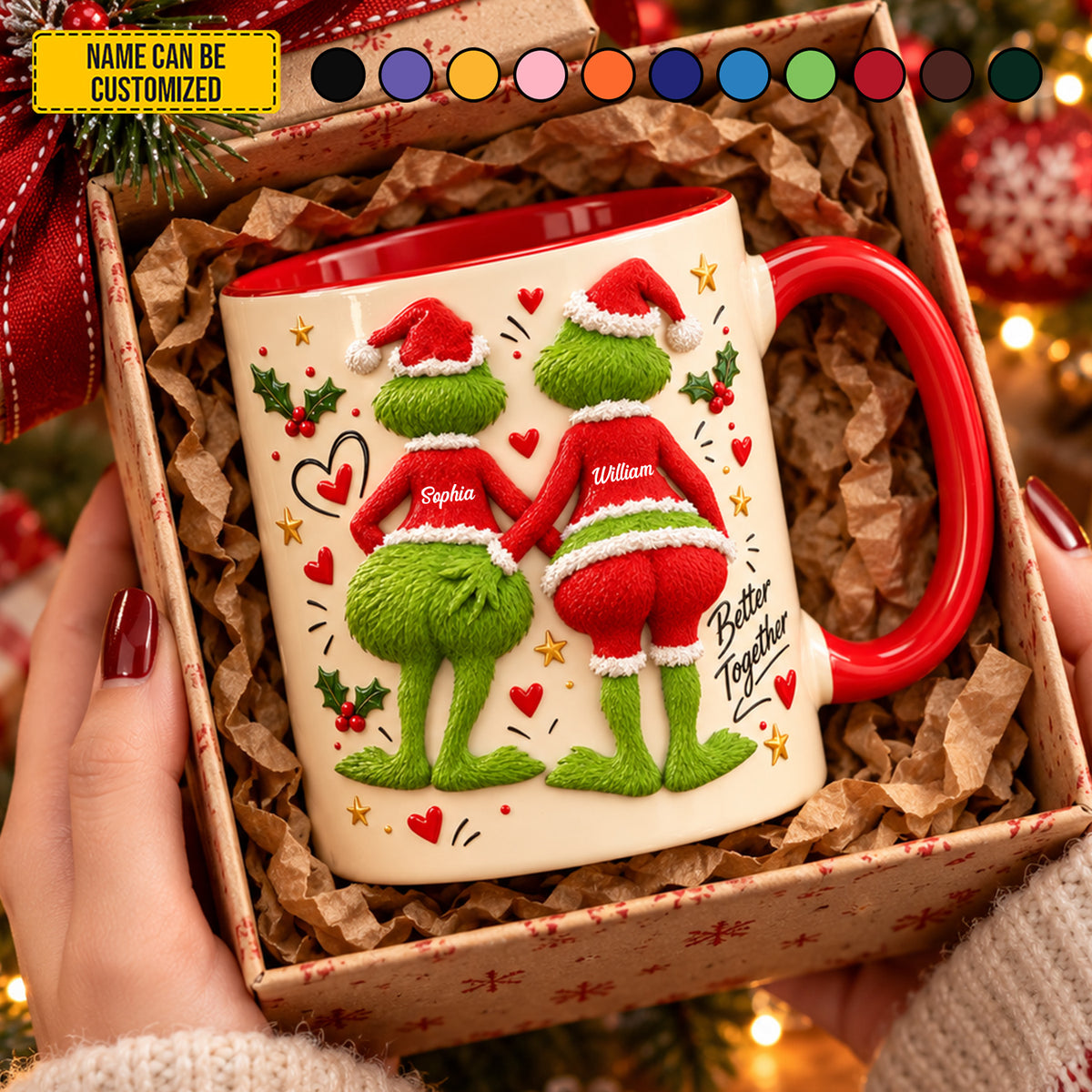 Personalized Grinch Couple Christmas Mug – Custom Name Holiday Gift