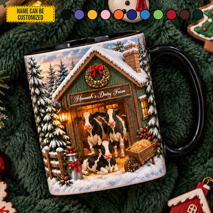 Personalized Christmas Cow Farm Accent Mug