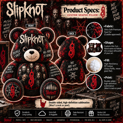 Slipknot Bear Custom Shaped Pillow – Heavy Metal Music Fan Gift, Iowa & All Hope Is Gone Collectible