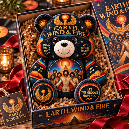 Earth, Wind & Fire Custom Shaped Bear Pillow – Unique Gift for Classic Music Lovers